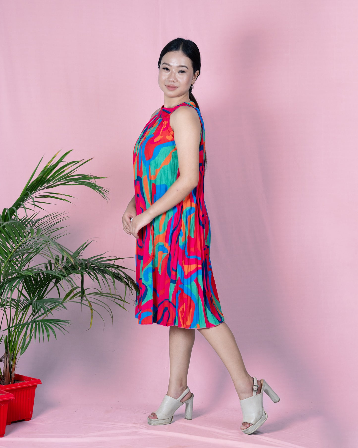 Allover Print Halter Neck Dress