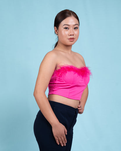 Fuzzy Trim Bustier Crop Tube Top