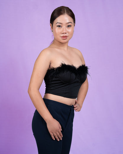 Fuzzy Trim Bustier Crop Tube Top