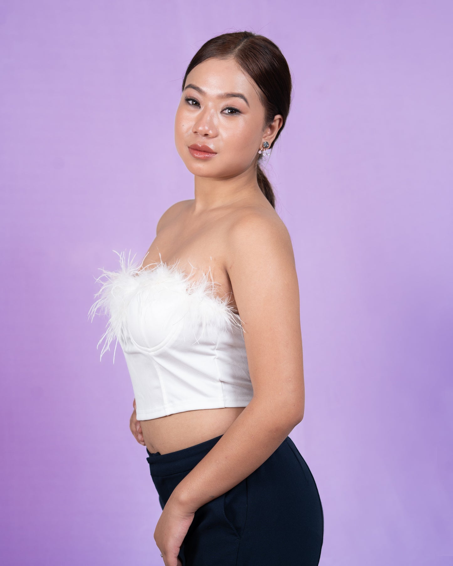 Fuzzy Trim Bustier Crop Tube Top