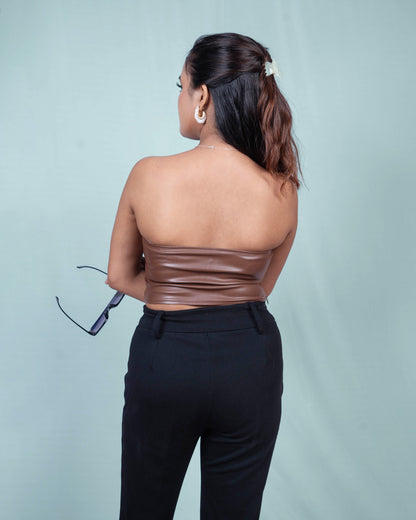 Allurite Crop PU Leather Tube Top