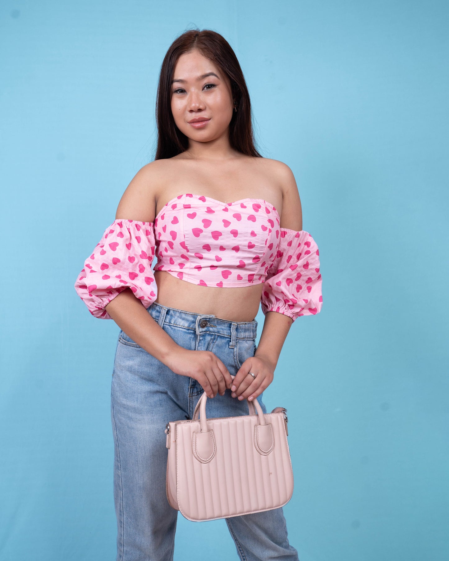 Love Heart Off-the-Shoulder Cropped Top