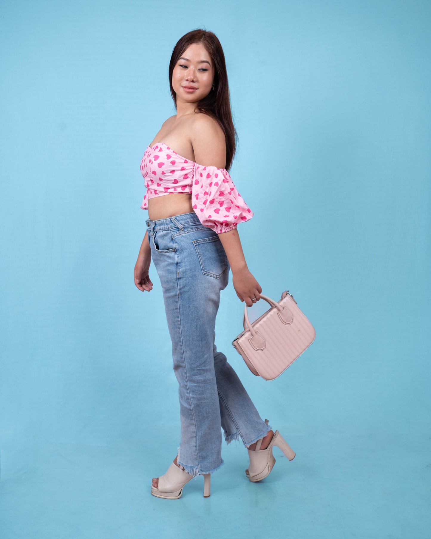 Love Heart Off-the-Shoulder Cropped Top