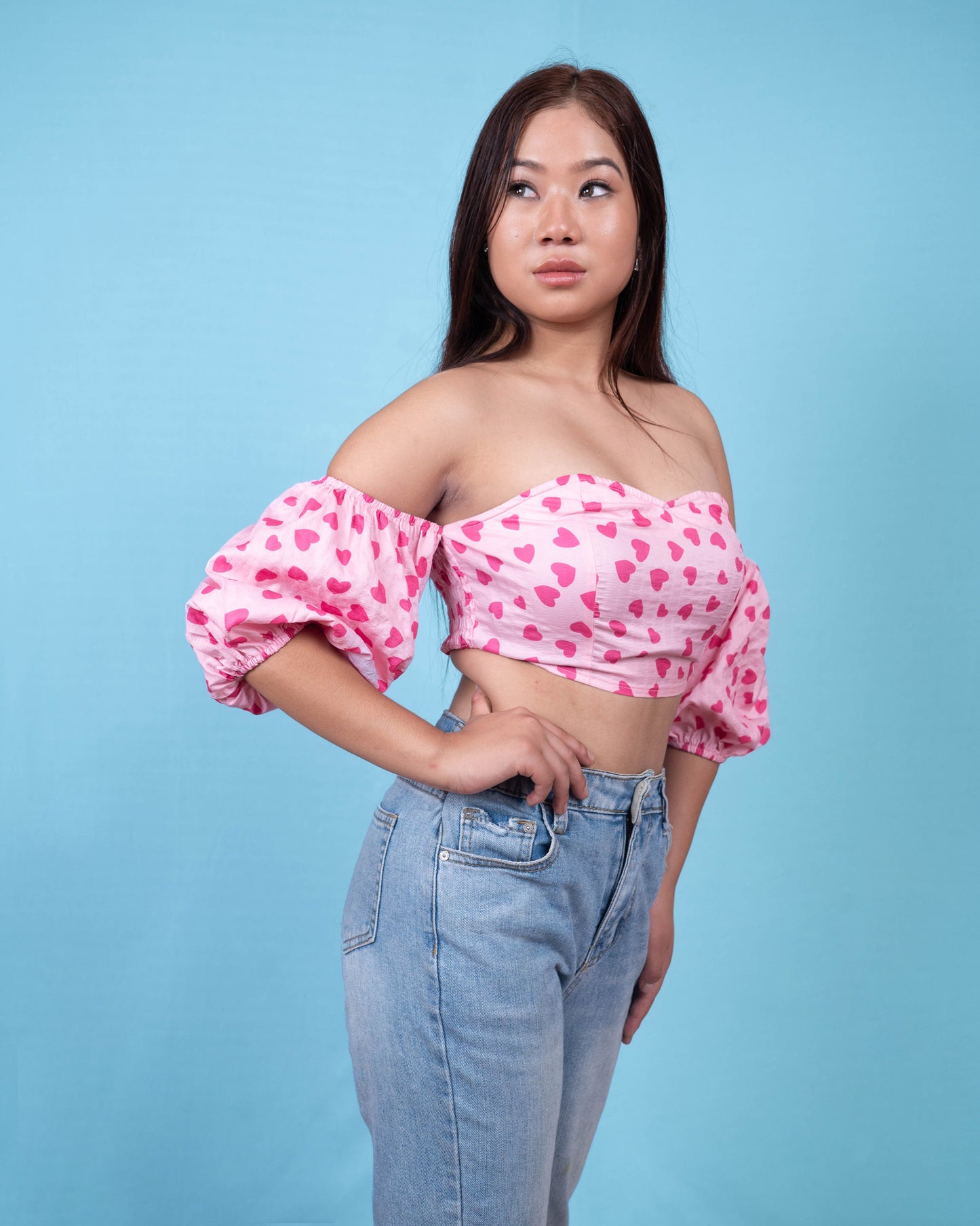 Love Heart Off-the-Shoulder Cropped Top