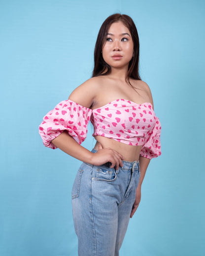 Love Heart Off-the-Shoulder Cropped Top