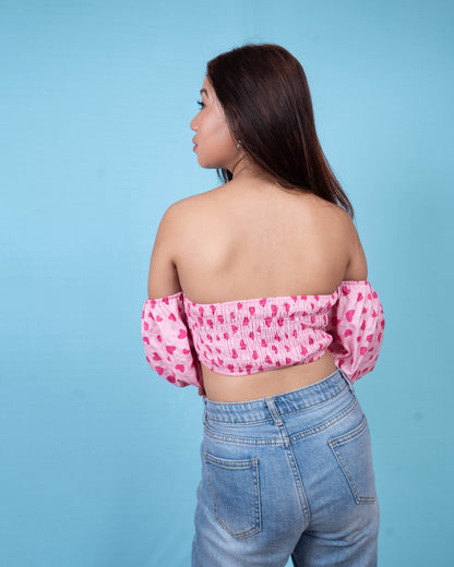 Love Heart Off-the-Shoulder Cropped Top