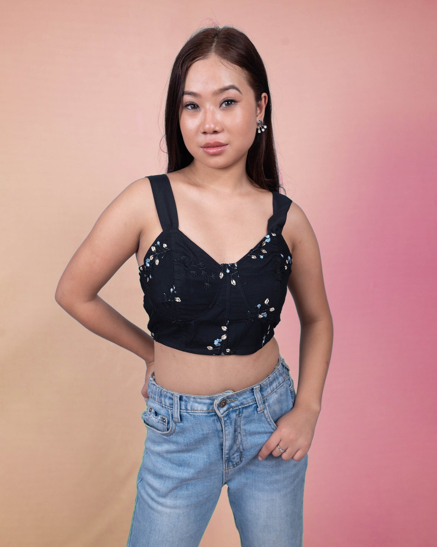 Embroidered Bustier Crop Top