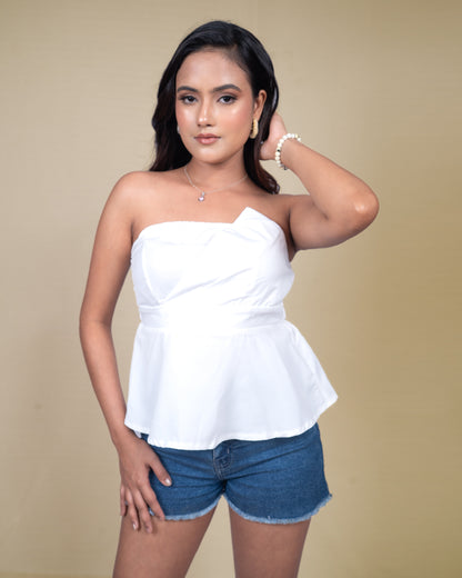 Women's Asymmetrical White Tube Top