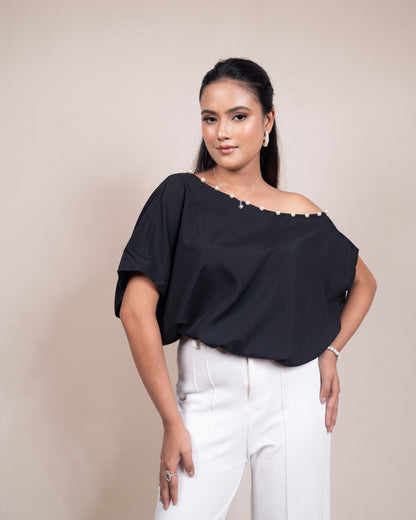 Pearl Embellished Batwing Sleeve Top