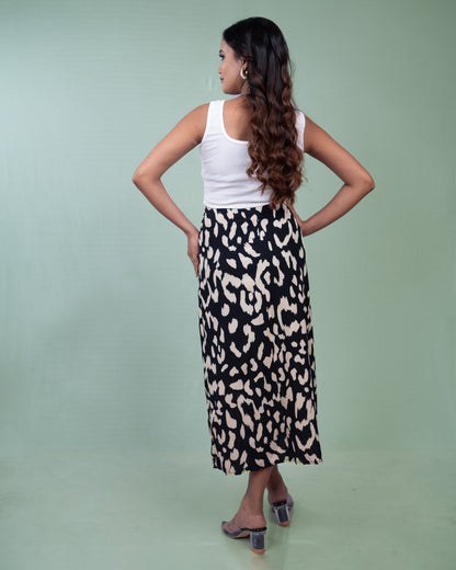 Abstract Print High-Slit Midi Skirt