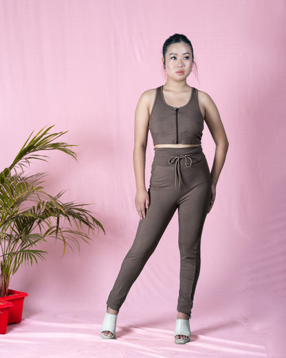 Zip-Front Ribbed Crop Top Co-ord Set