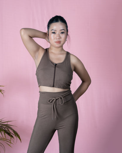 Zip-Front Ribbed Crop Top Co-ord Set