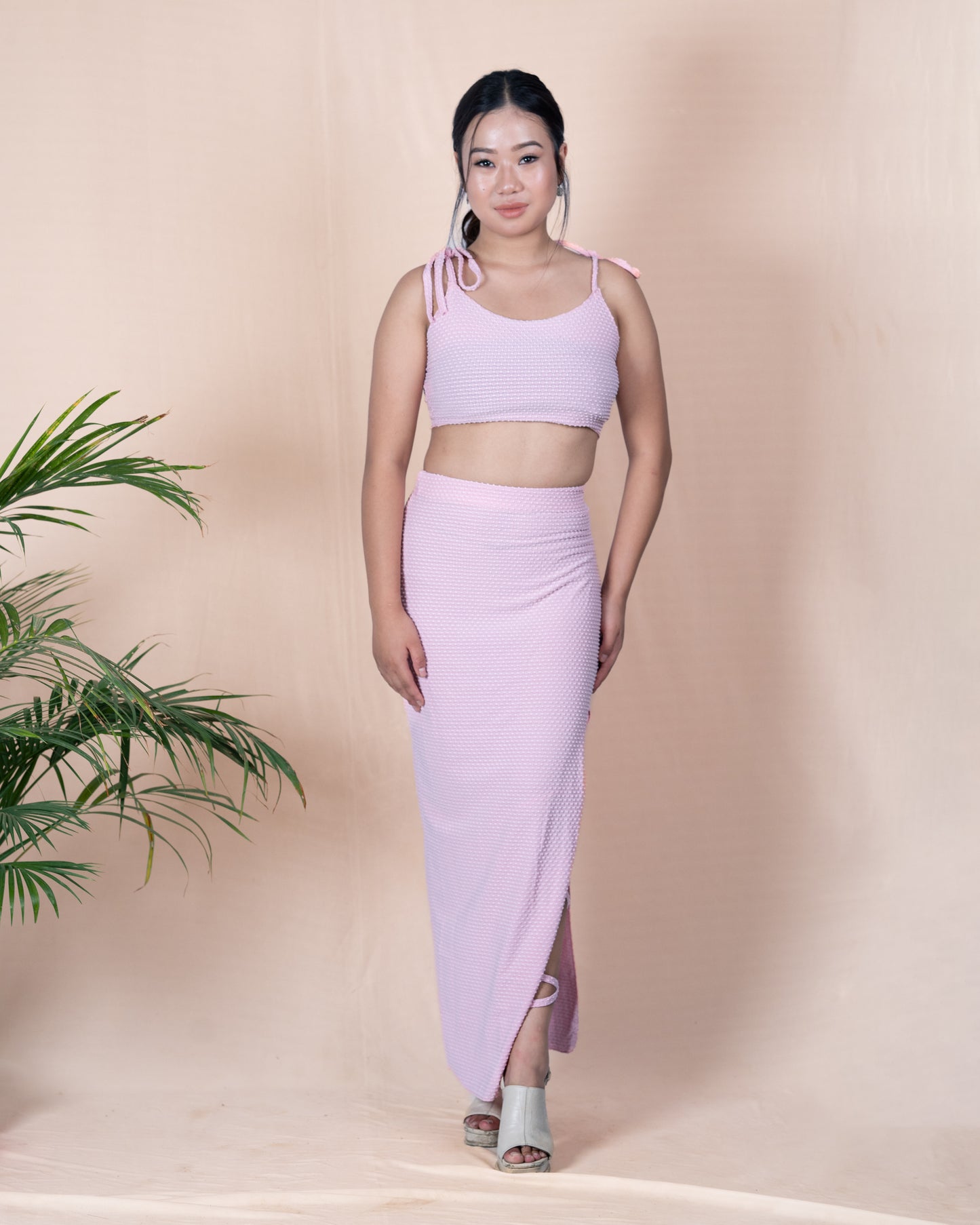 Textured Crop Top & Midi Skirt Set