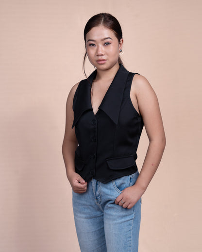 Elite Chic Button-Front Vest Blazer