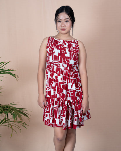 Geometric Print Sundress with Sleeveless Halter Neckline