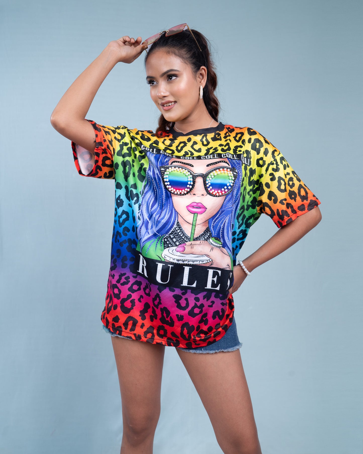 Vibrant Rainbow Leopard Graphic Tee