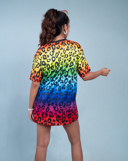 Vibrant Rainbow Leopard Graphic Tee