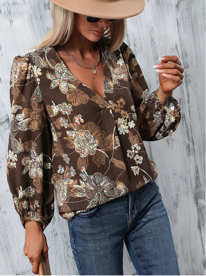 Blossom Charm Lantern Sleeve Floral Top