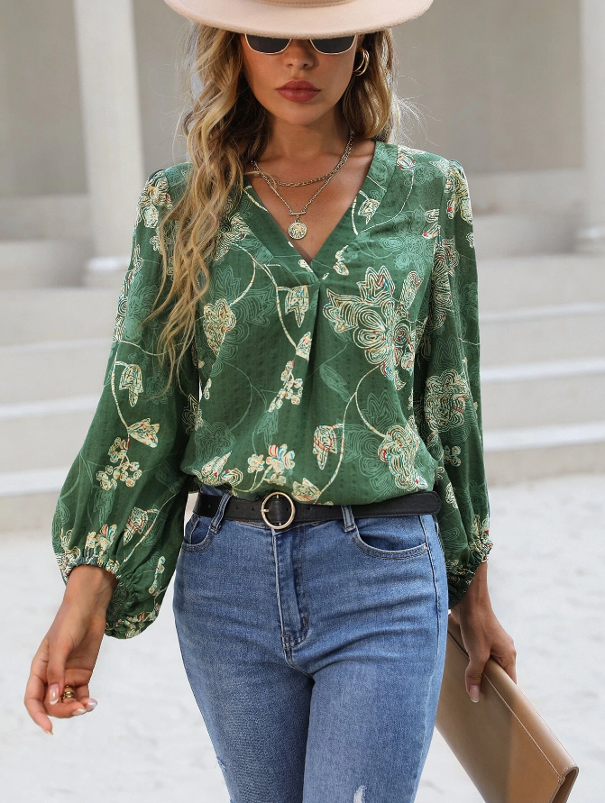 Blossom Charm Lantern Sleeve Floral Top