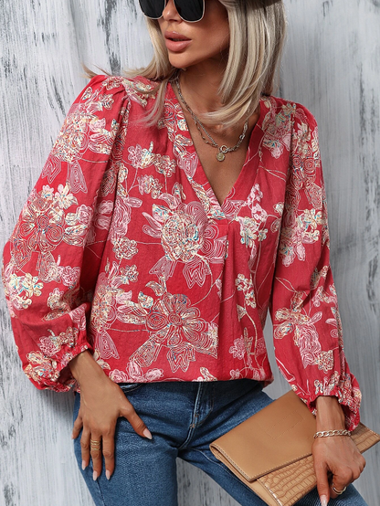 Blossom Charm Lantern Sleeve Floral Top