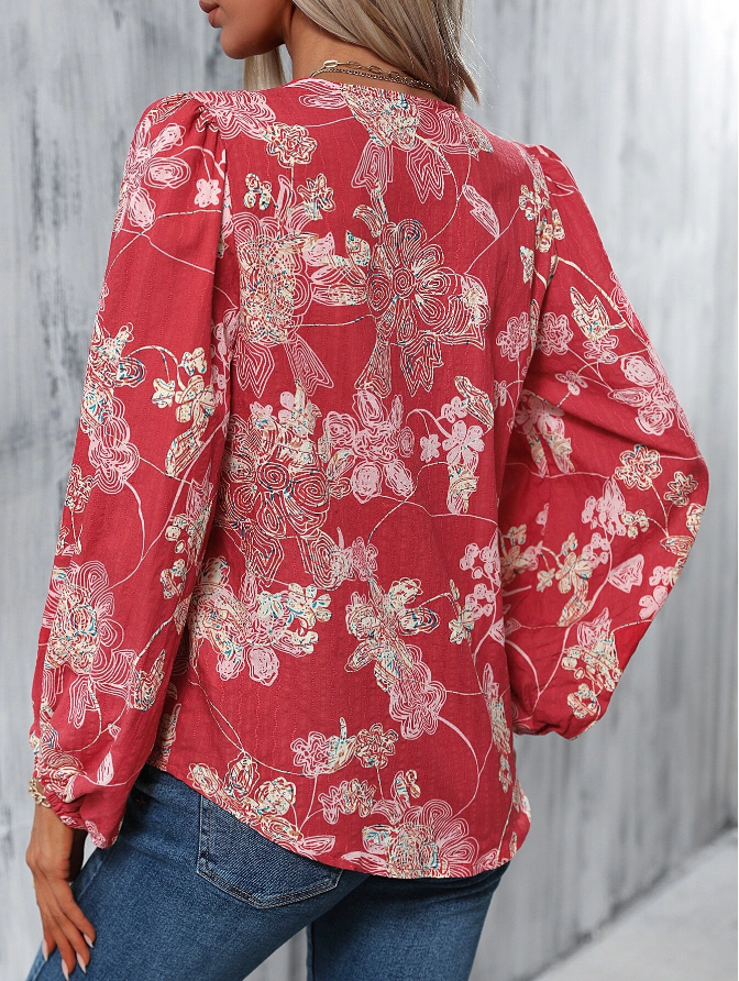 Blossom Charm Lantern Sleeve Floral Top