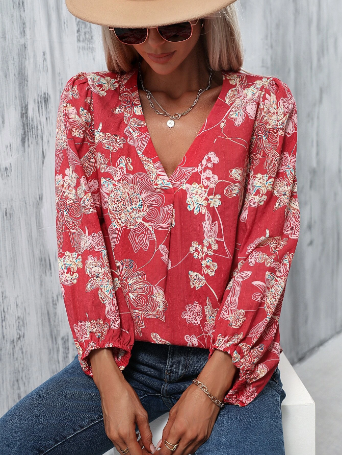 Blossom Charm Lantern Sleeve Floral Top